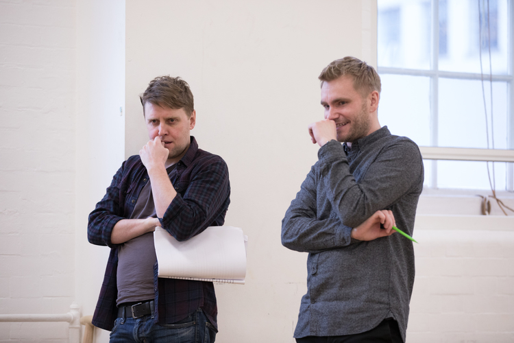 Wonderland - In Rehearsal: (L-R) Jamie Beamish and director Adam Penford, photography by Darren Bell